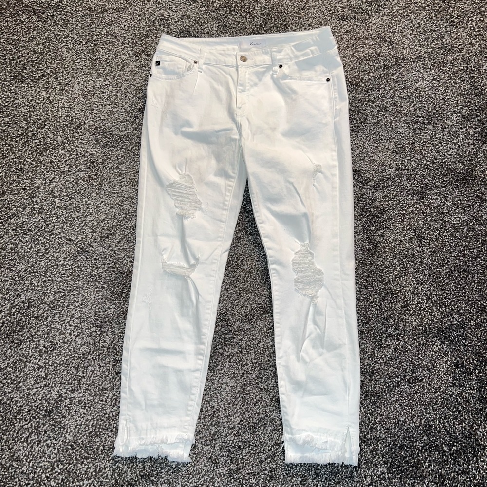 White Cropped Distressed Jeans